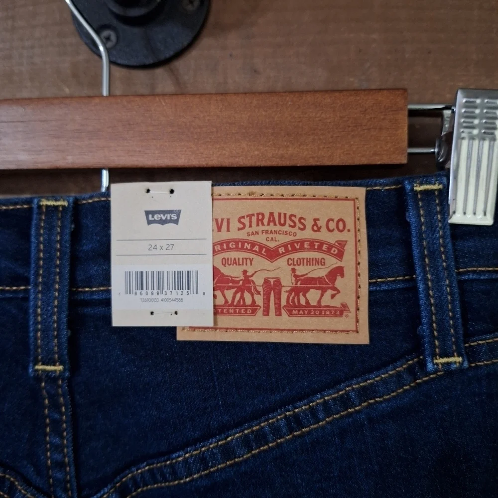Levis Ribcage Straight Ankle Distressed Dark Wash Jeans SZ 24